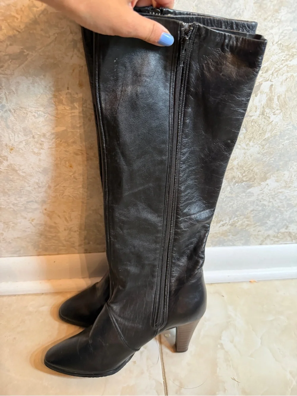 Joyce California Classic Black Leather Knee-High Women's Boots